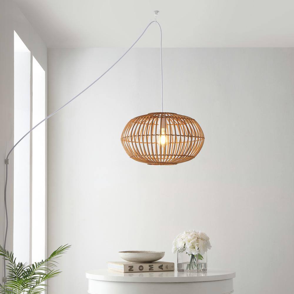 Leo 17.5" Coastal Bohemian Brown Rattan LED Pendant Light