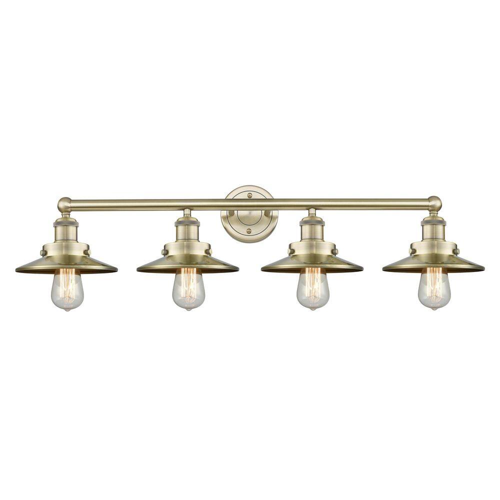 Railroad 35 in. 4-Light Antique Brass Vanity Light with Metal Shade price history on PriceWatchPro