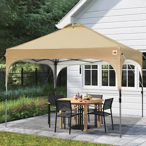 10 ft. x 10 ft. Beige Steel Pop Up Canopy Tent Sun Shelter