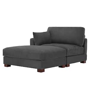 Gray Corduroy Polyester Upholstered Sectional Left Arm Facing Chaise Lounge with Ottoman