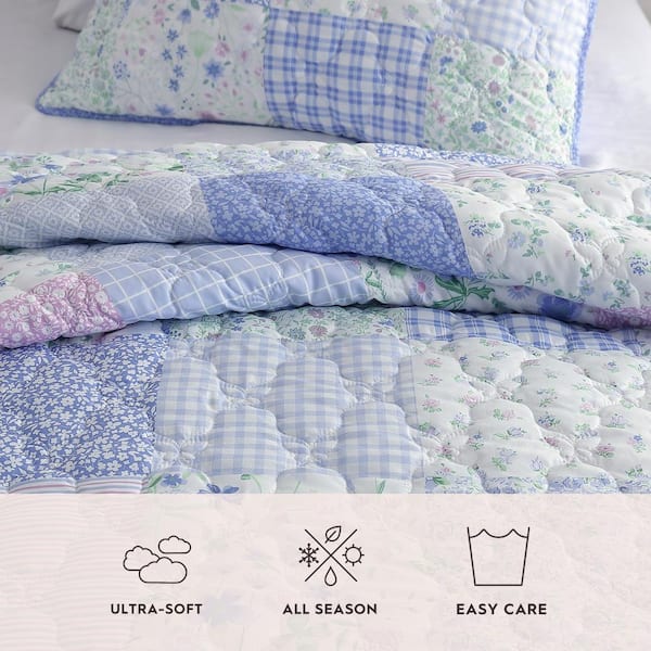 Laura Ashley Parker Patchwork 2-Piece Microfiber Purple Twin Quilt