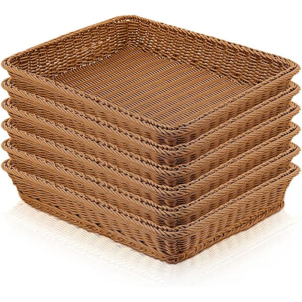 6-Pack 19 in Wicker Bread Baskets, Poly Wicker Storage Rectangle Rattan Trays for Bread Vegetables Fruit Snacks