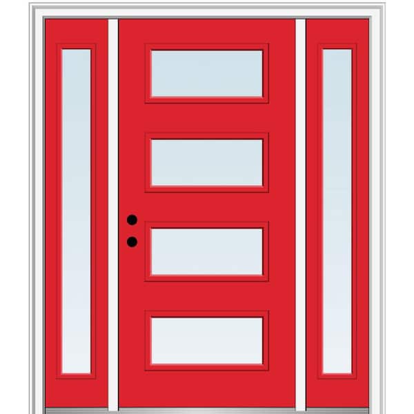 MMI DOOR 68.5 in. x 81.75 in. Celeste Right-Hand Inswing 4-Lite Clear Low-E Painted Fiberglass Prehung Front Door w/ Sidelites
