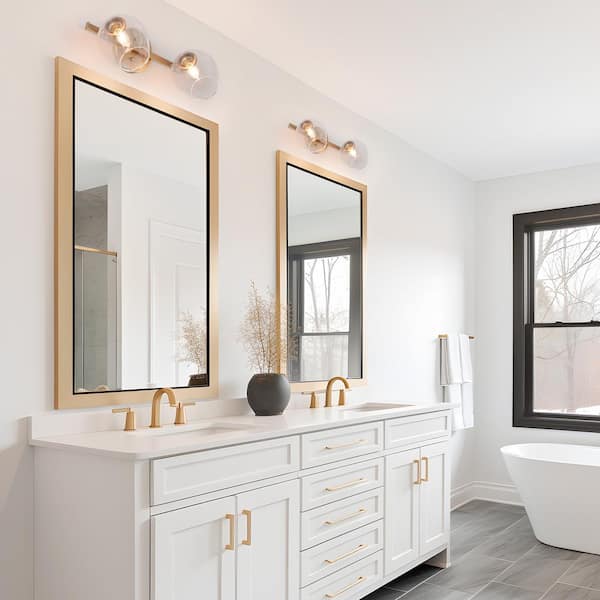 17 in. 2-Light Brass Gold Bath Vanity Light with Clear Wine Glass Shades Modern Powder Room Wall Light, LED Compatible