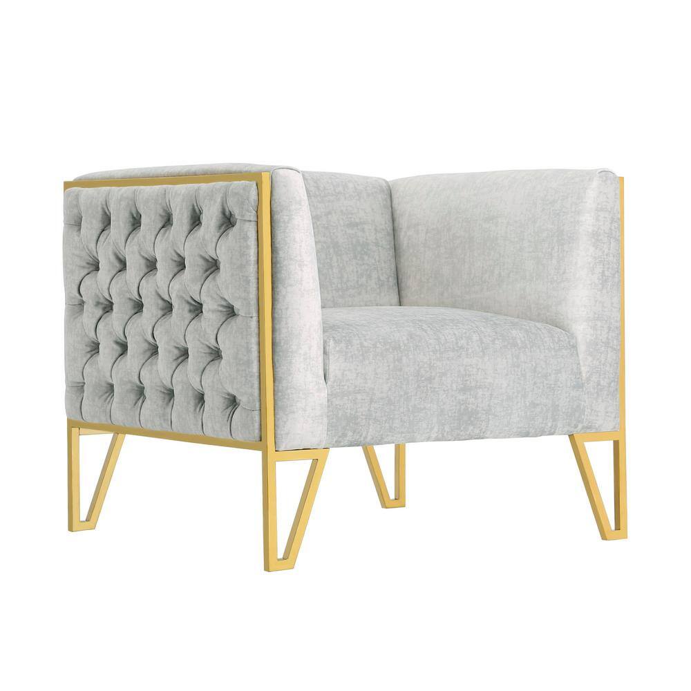 Gray Velvet and Gold 3-Piece Sofa and Armchair Set