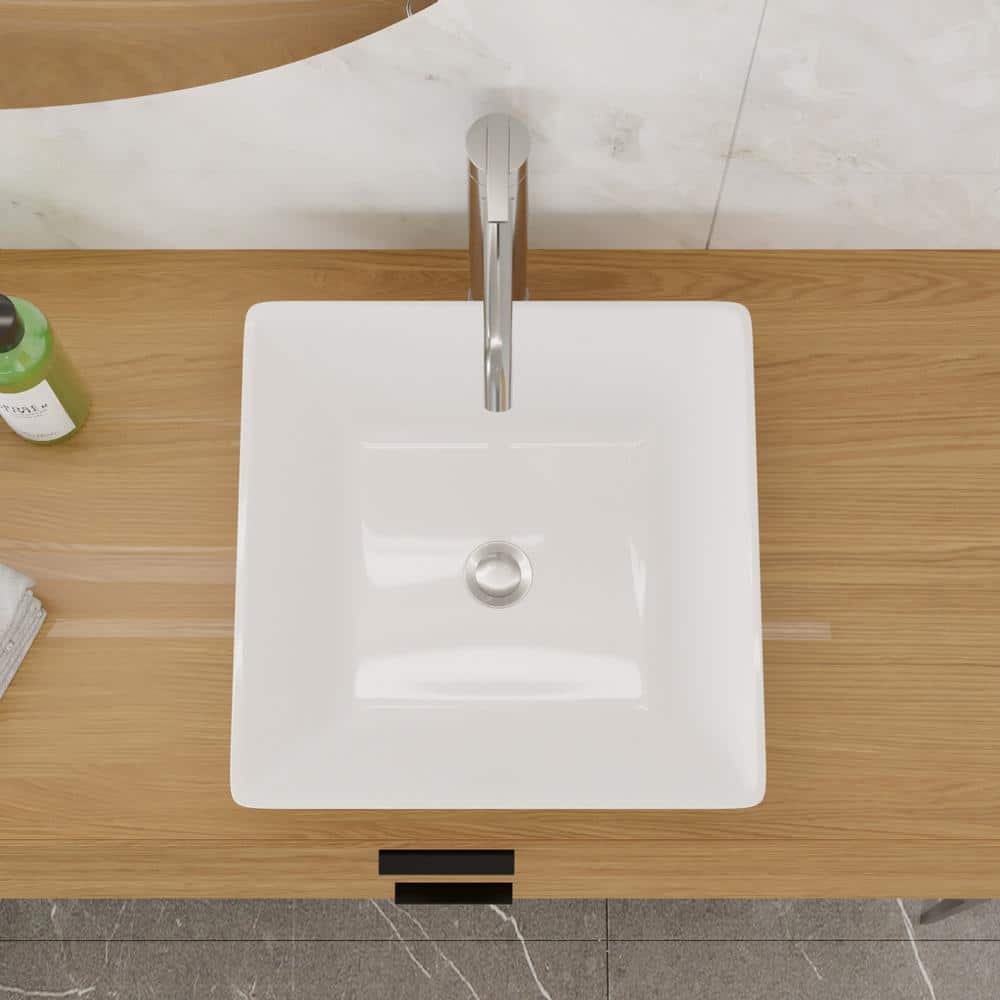 16'' White Ceramic Square Bathroom Vessel Sink