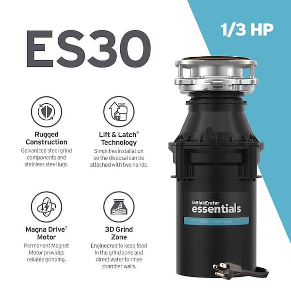 ES30 W/C 1/3 HP Motor Continuous Feed Kitchen Garbage Disposal with Power Cord