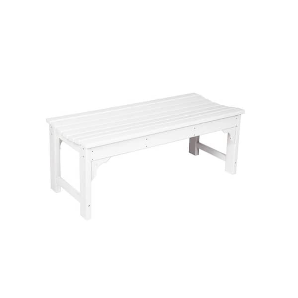 White Backless HDPE Outdoor Adirondack Bench (1-Pack)