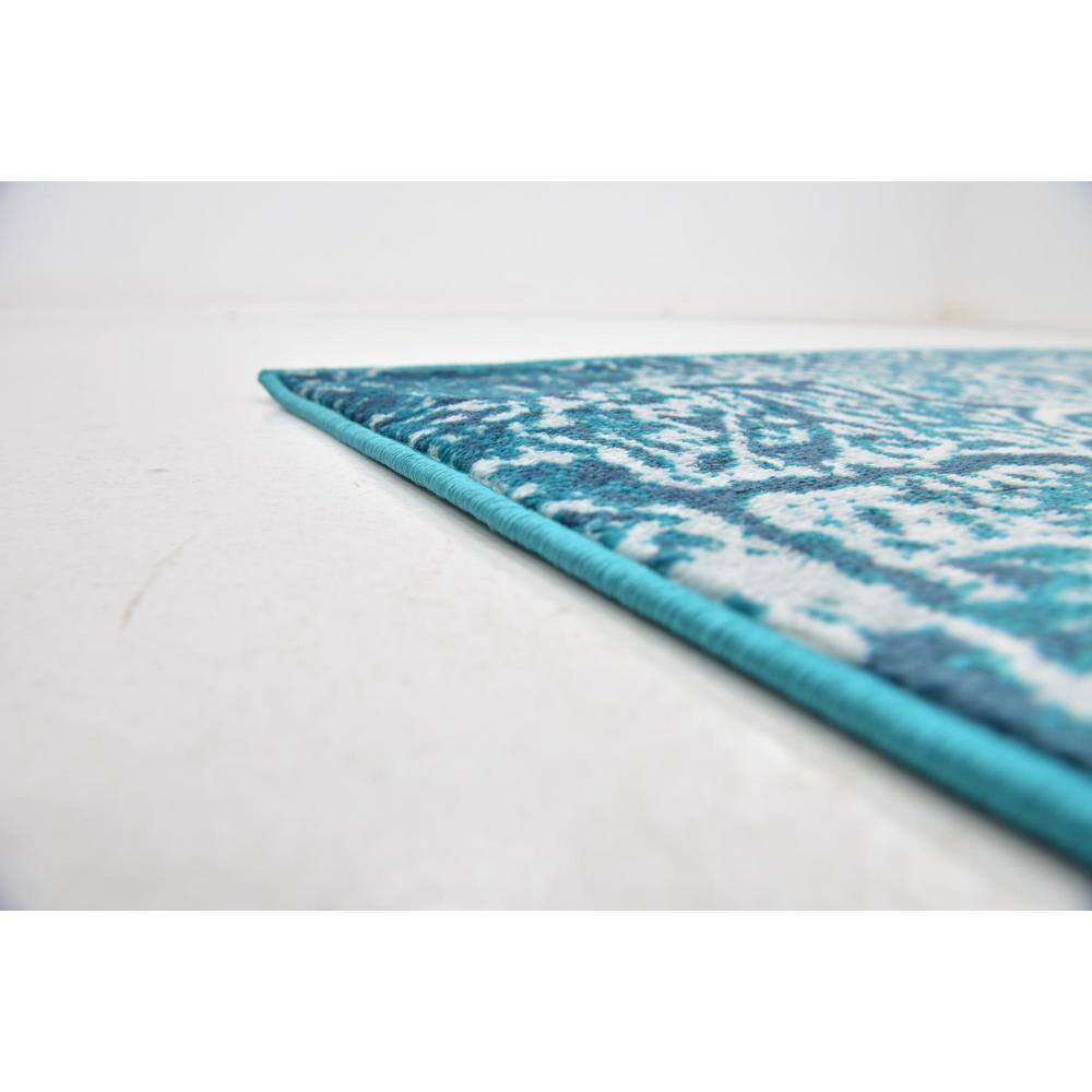Reversible Easy-Care Turquoise Synthetic 6' x 9' Rectangular Rug