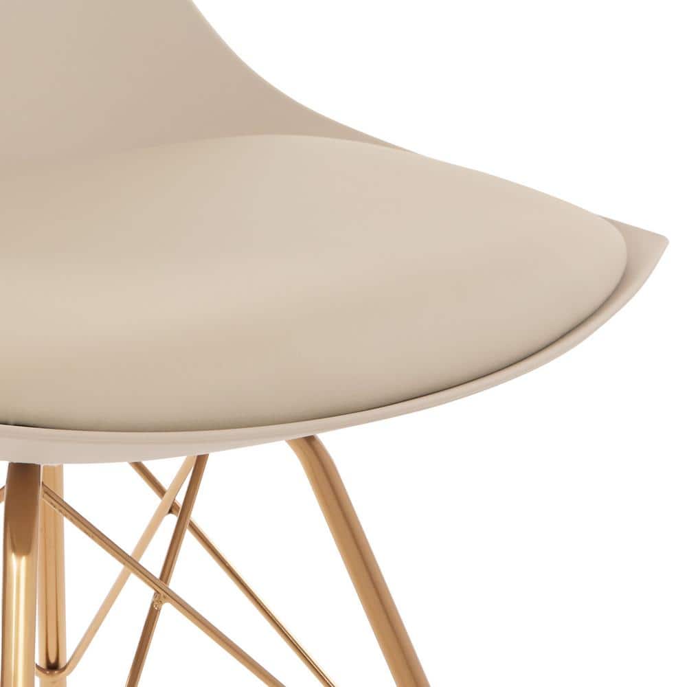 Chic Beige Faux Leather Side Chair with Gold Metal Base