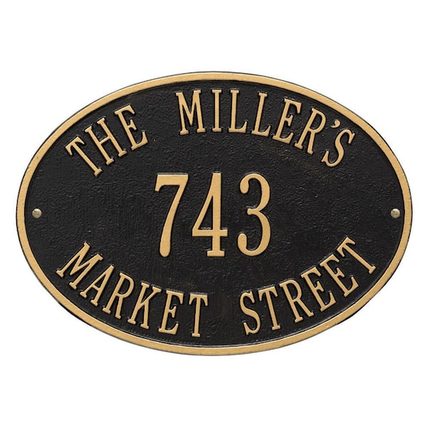 Whitehall Products Oval Hawthorne Standard Black/Gold Wall 3-Line Address Plaque