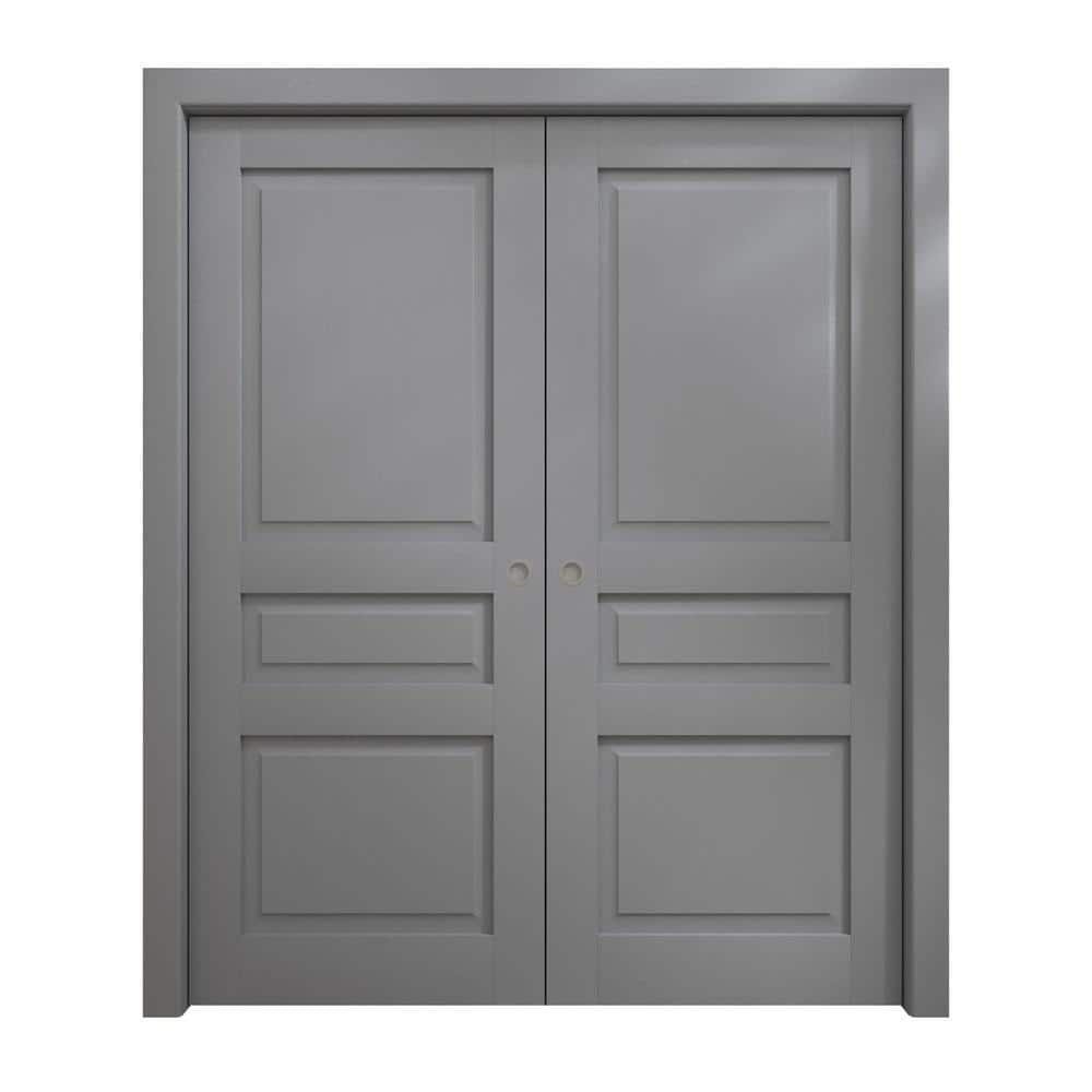 36 in. x 80 in. Painted Grey Oak Solid Wood Double Pocket Doors With Hardware price history on PriceWatchPro