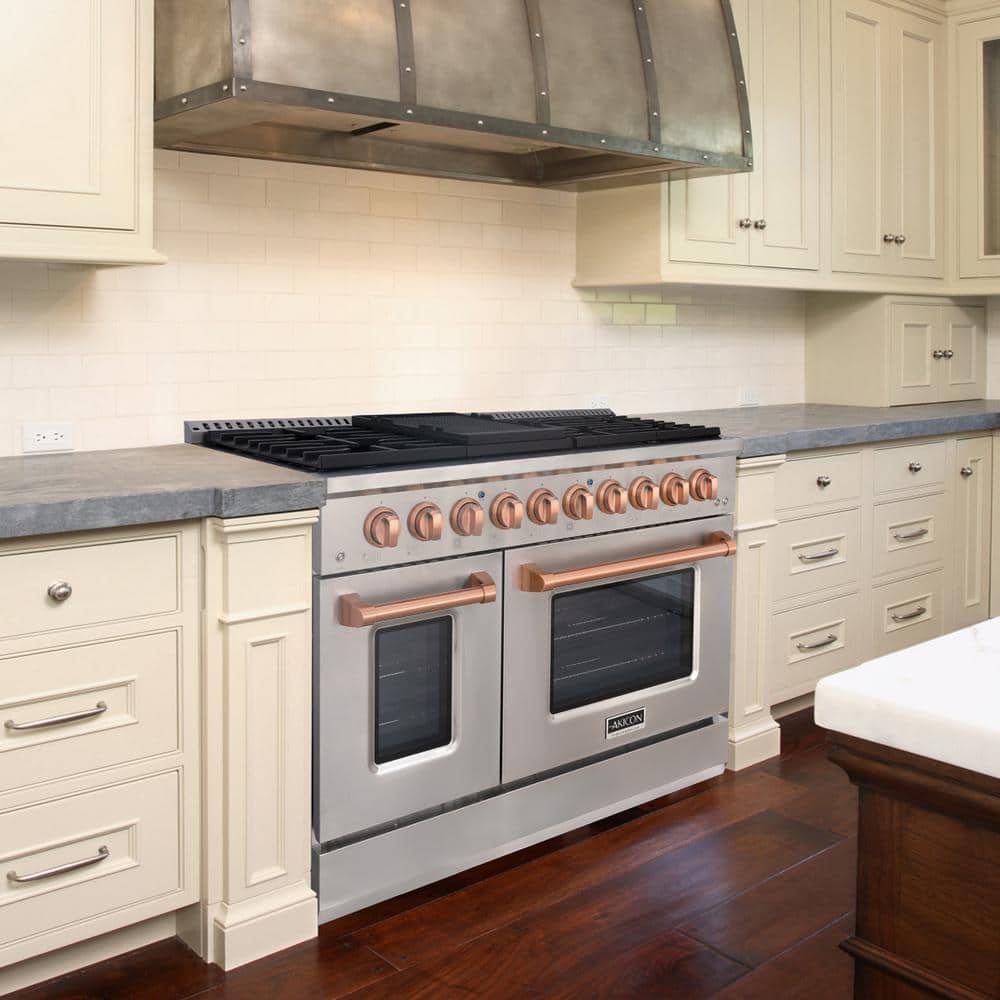Akicon 48" Stainless Steel and Copper 8-Burner Gas Range with Convection Oven