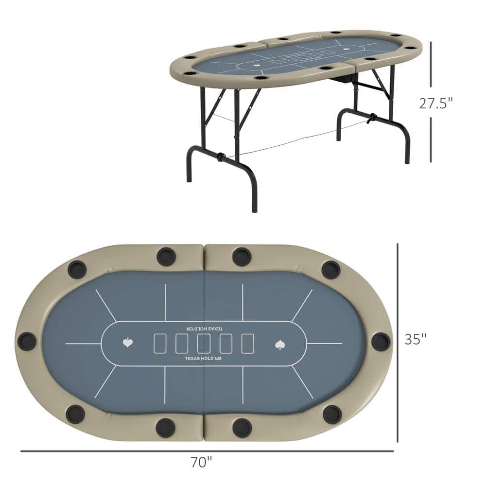 Foldable Blue Felt Blackjack Poker Table with Cup Holders