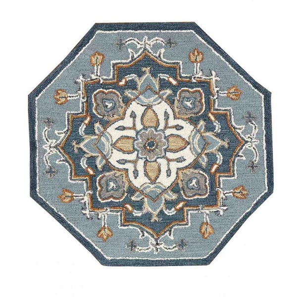 HomeRoots Bernadette Multicolored/Blue/Cream 3 ft. Round Area Rug