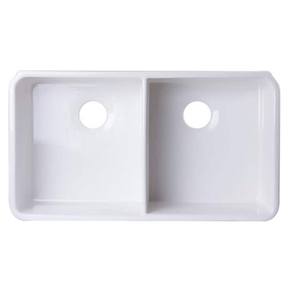 Undermount Fireclay 32 in. L 50/50 Double Bowl Kitchen Sink in White