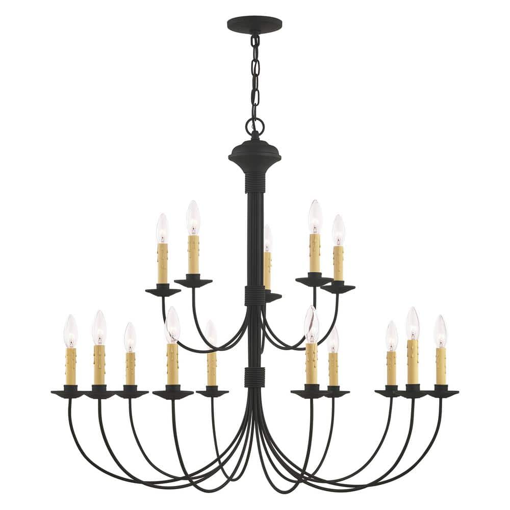 Sleek Black Steel 15-Light Candelabra Chandelier