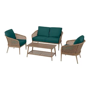Coral Vista 4-Piece Brown Wicker and Steel Patio Conversation Seating Set with CushionGuard Malachite Green Cushions