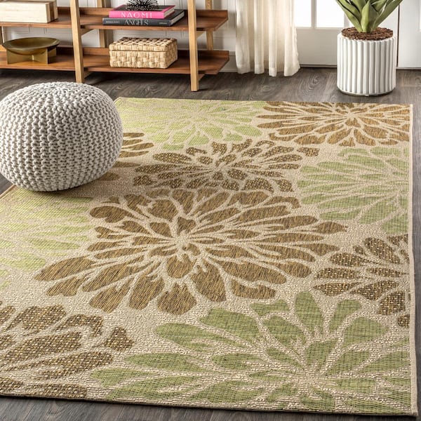 JONATHAN Y Zinnia Modern Floral Navy/Green 3 ft. 11 in. x 6 ft. Textured  Weave Indoor/Outdoor Area Rug SMB110B-4 - The Home Depot