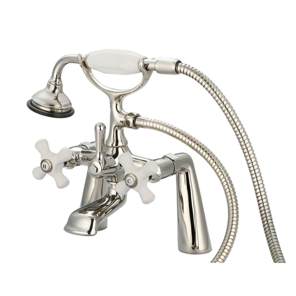 3-Handle Vintage Claw Foot Tub Faucet with Hand Shower and Porcelain Cross Handles in Polished Nickel PVD price history on PriceWatchPro