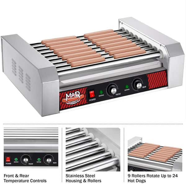 GREAT NORTHERN Stainless Steel 24 Hot Dog and Sausage Electric Countertop  Cooker Machine with 9-Rollers 455034ABX - The Home Depot