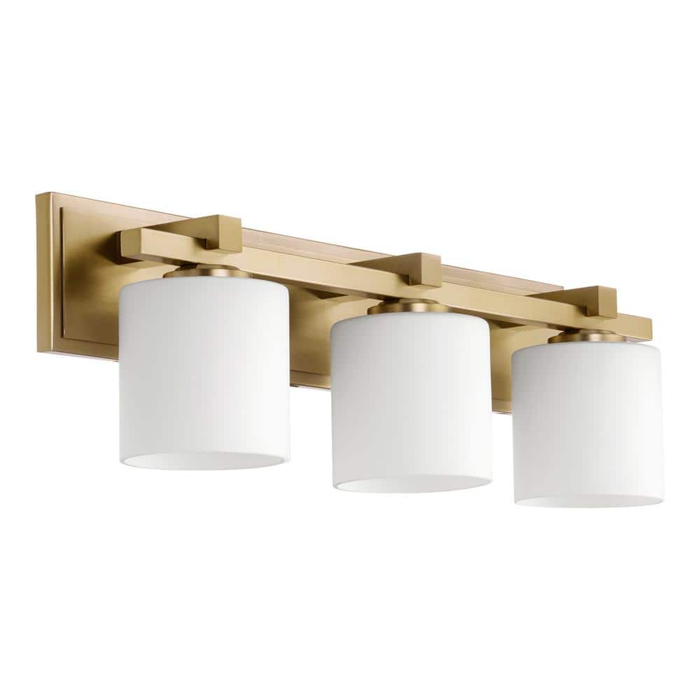 Traditional Cylinder 24 in. W 3-Lights Aged Brass Vanity Lights with Satin Opal Glass price history on PriceWatchPro