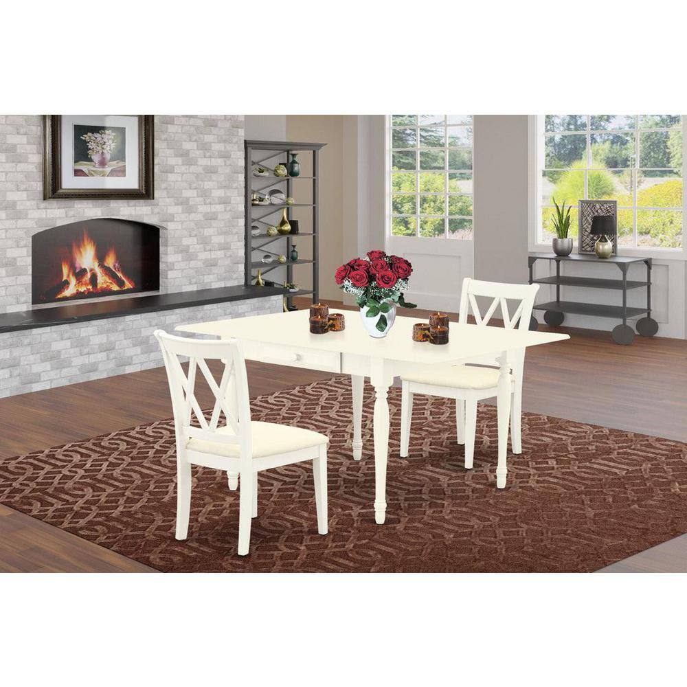 3-Piece Linen White Finish Solid Wood Top with Dropleaf Dining Table Set