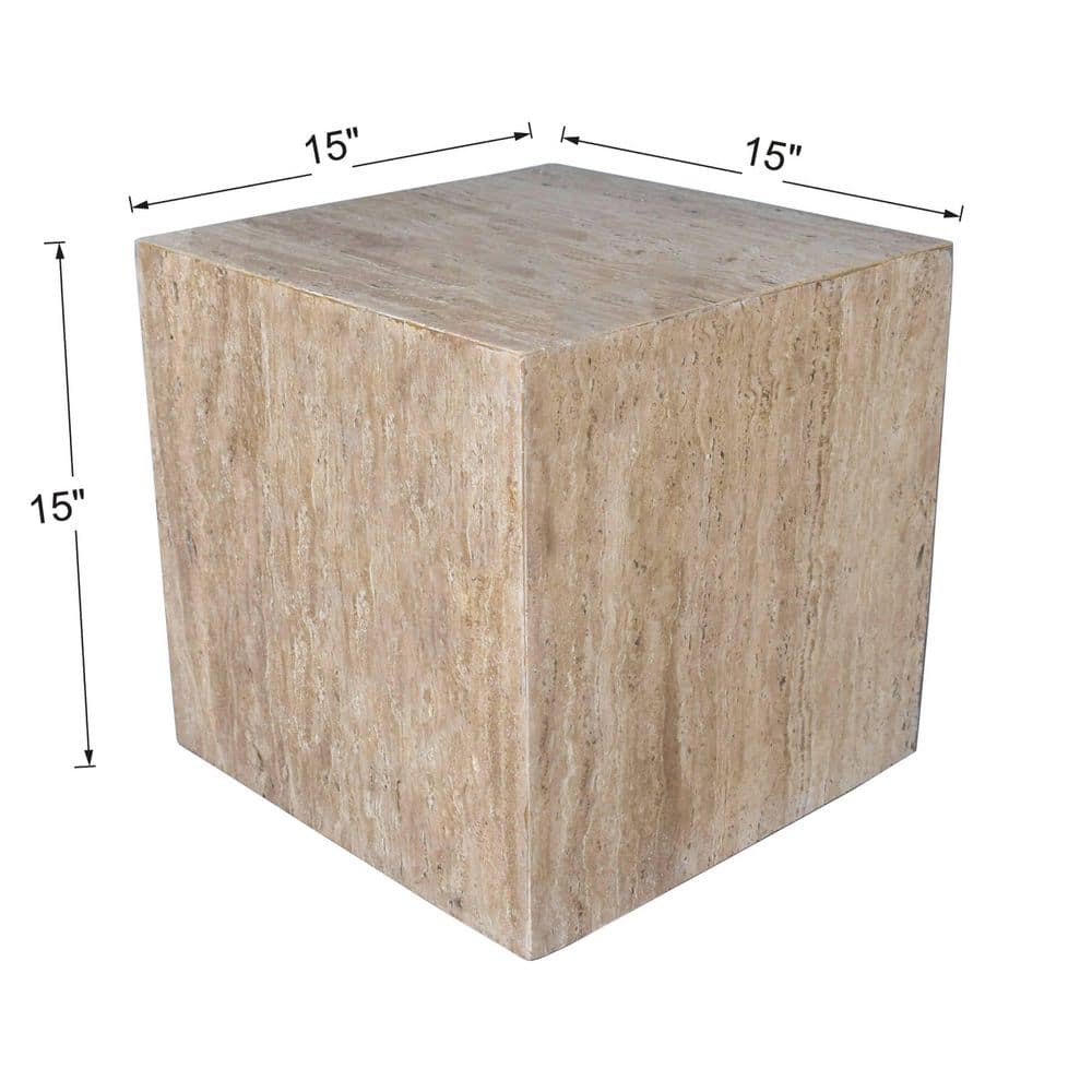 Felix 15 in. Contemporary Natural Marble Handmade Cube End Table, Travertine - thumbnail 7