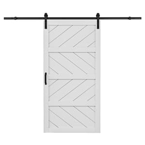 42 in. x 84 in. White 4 Lite Wave Pattern Finished MDF Sliding Barn Door with Hardware Kit and Soft Close