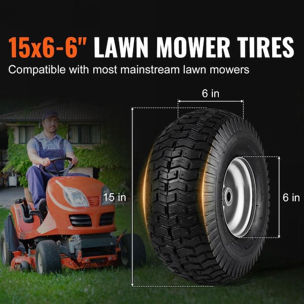Lawn Mower Tires 15x6-6in. Lawn Tractor Tires 2-Pack Tire and Wheel Assemblies Turf Pneumatic Tires with 3in. Hub