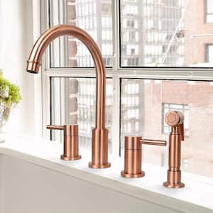 Two-Handles Copper Widespread Kitchen Faucet with Side Spray