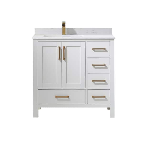 ROSWELL Shannon 36 in. Bath Vanity in White with Composite Vanity Top in White with White Basin