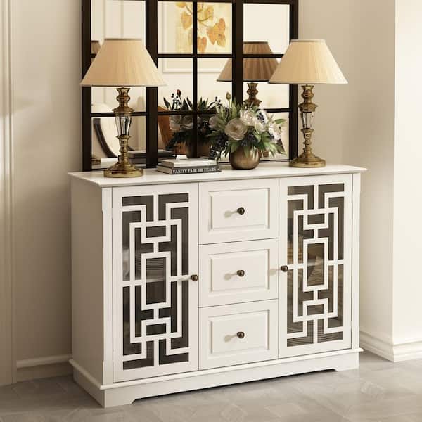 FUFU&GAGA White Wooden Sideboard, Storage Cabinet, Food Pantry, Wine Cabinet with 2 Cabinets, Shelves And Drawers