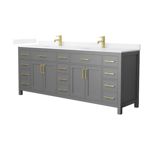 Beckett 84 in. Double Freestanding Dark Gray Bath Vanity with White Quartz Top (Assembled)