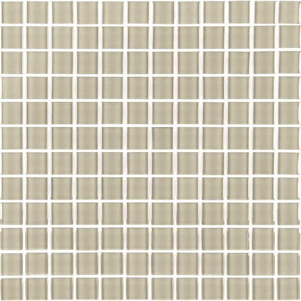 ABOLOS Modern Design Styles Cream Square Mosaic 1 in. x 1 in. Glossy Glass Wall Floor and Pool Tile (11 sq. ft./Case)