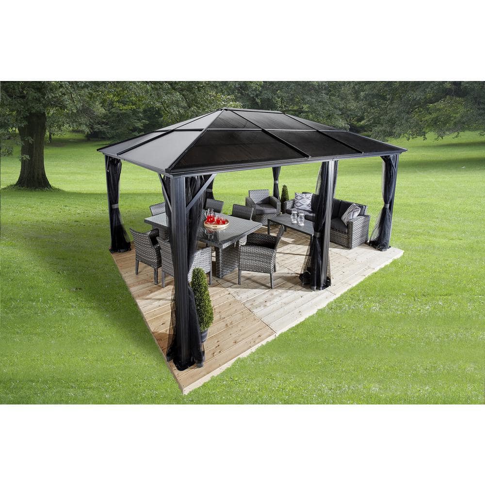 Meridien 12 ft x 16 ft Gray Aluminum Patio Gazebo with Polycarbonate Roof