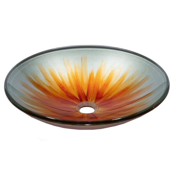Eden Bath Blossom Glass Vessel Sink in Orange and White
