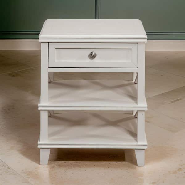 Benjara 21 in. White 1-Drawer Wooden Nightstand