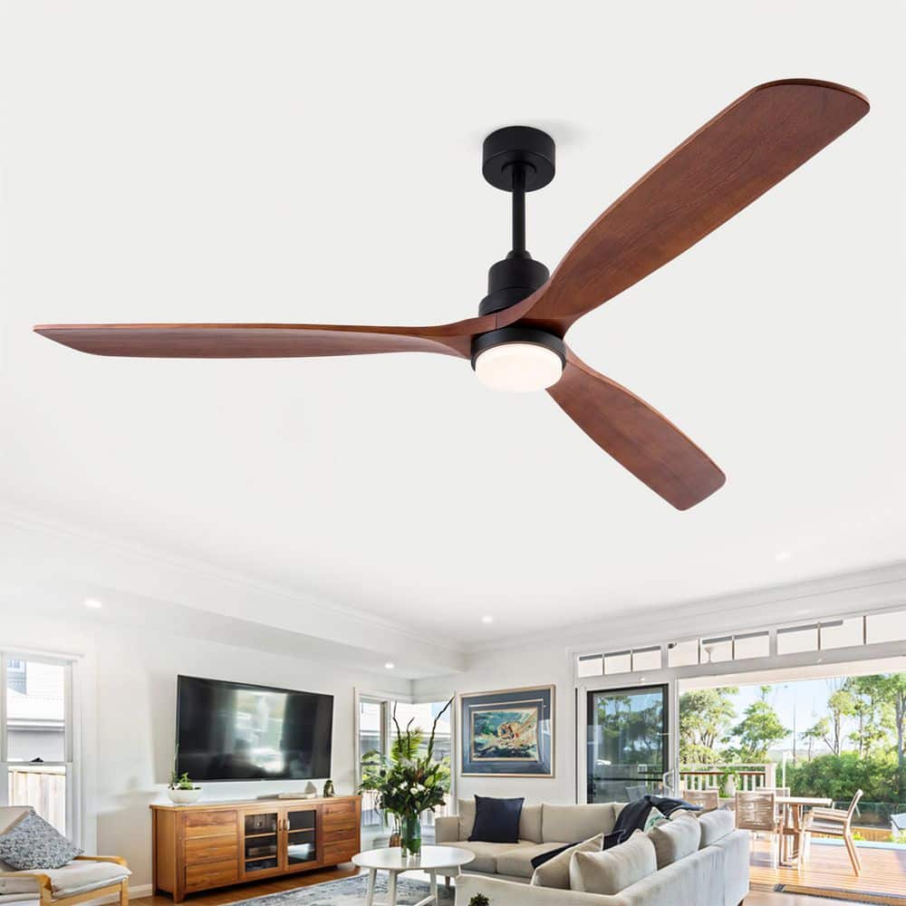 72 in. LED Light Dark Walnut 3-Blade Wood Propeller Ceiling Fan with Remote, Downrod Mount price history on PriceWatchPro