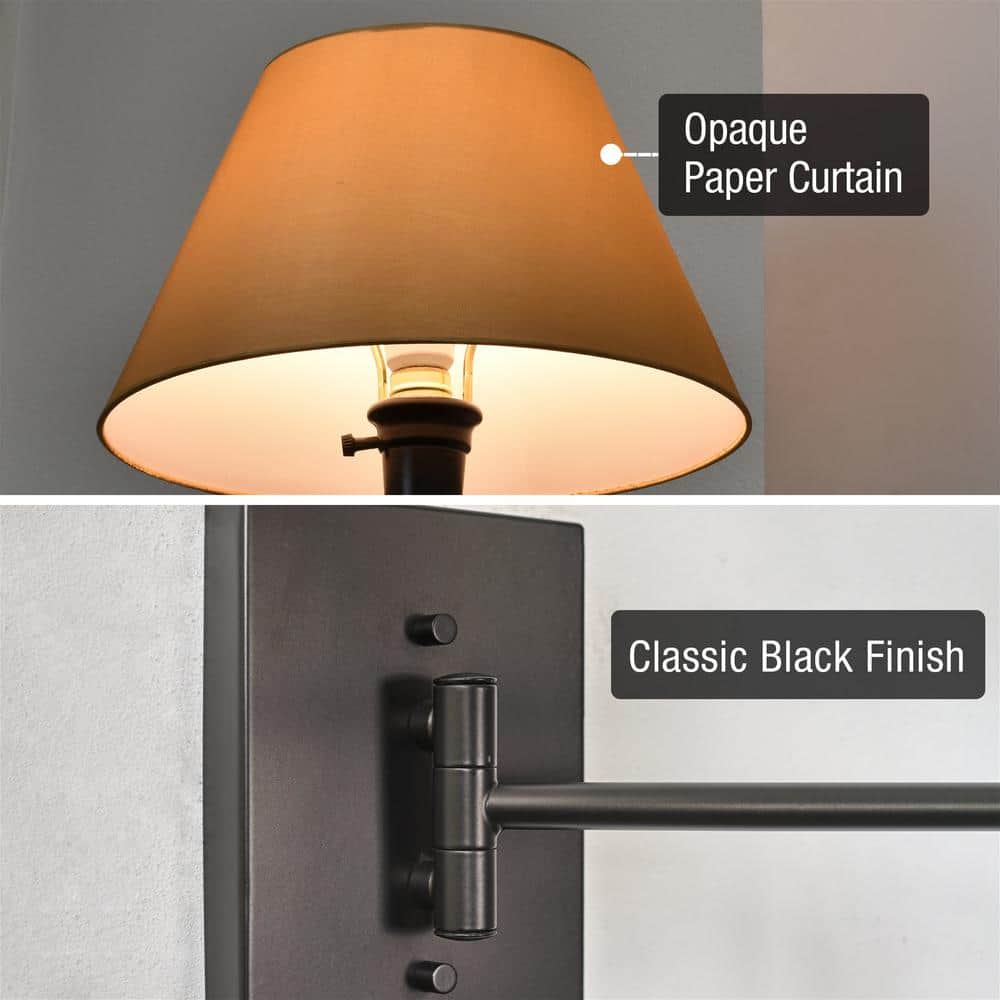 Cambridge Adjustable Swing Arm Wall Lamp with Opaque Paper Shade, Black