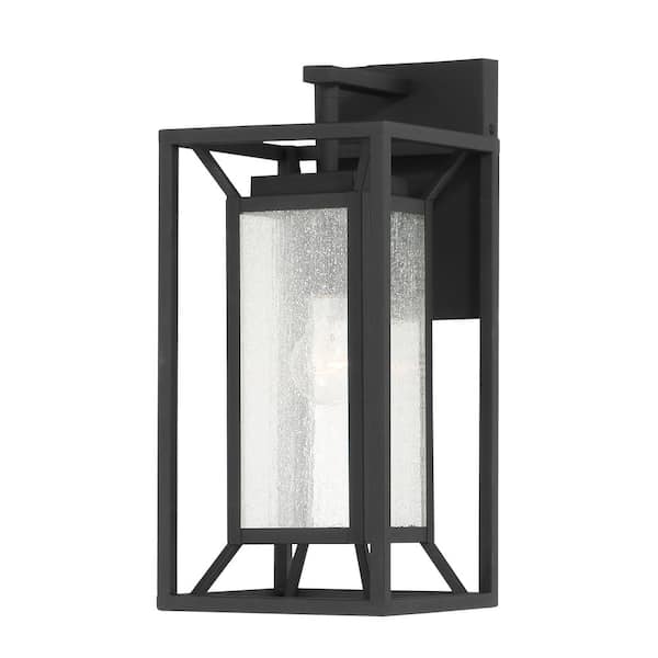 Harbor View 1-Light Sand Black Outdoor Wall Lantern Sconce with Clear Seeded Glass