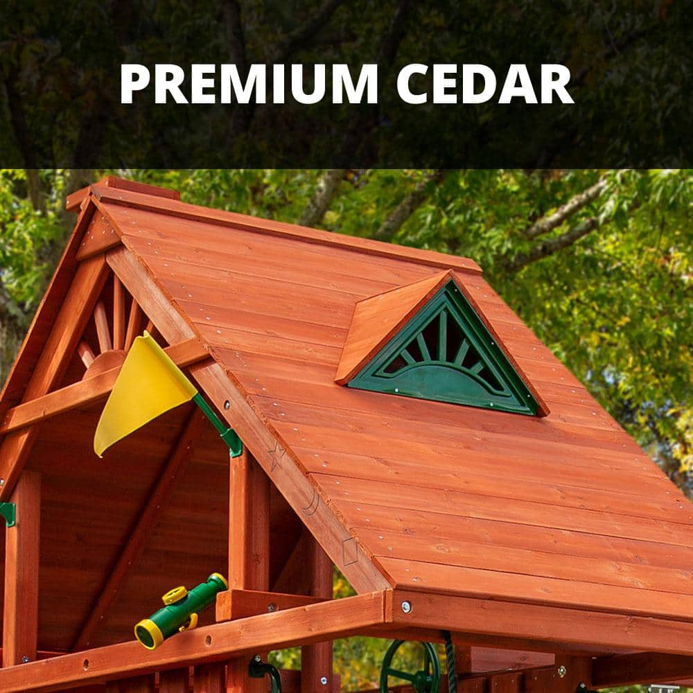 Sun Palace II Redwood Cedar Playground Set with Slide and Swings