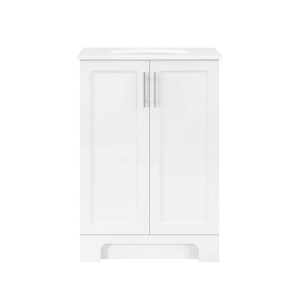 Travis 24 in. W x 19 in D x 34.5 in H Single Sink Bath Vanity in White with White Engineered Stone Top