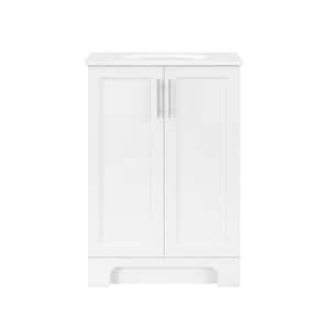 Travis 24 in. W x 19 in D x 34.5 in H Single Sink Bath Vanity in White with White Engineered Stone Top