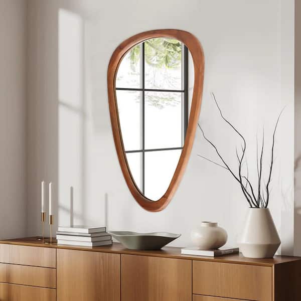 20 in. W x 30.1 in. H Irregular Brown Natural Solid Wood Frame Decorative Mirror