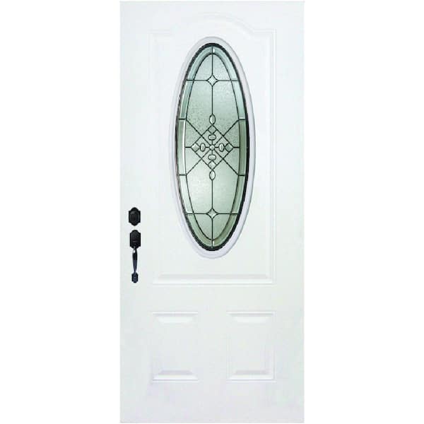 Steves & Sons 36 in. x 80 in. Element Series Sable 3/4 Oval Lite Right-Hand Inswing White Primed Steel Prehung Front Door