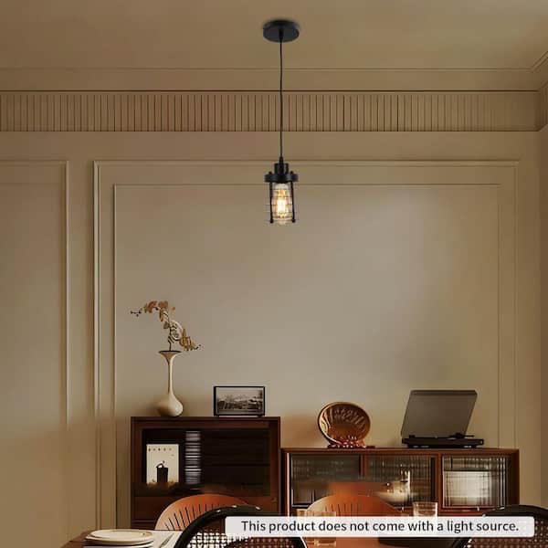 Vintage Industrial Metal Cage Pendant Light – E27, Black, Height Adjustable