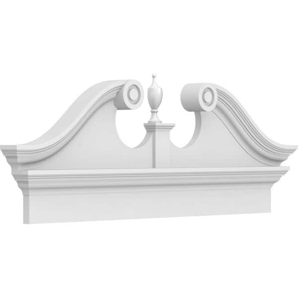 Ekena Millwork 2-3/4 in. x 42 in. x 17-3/8 in. Rams Head Architectural Grade PVC Combination Pediment Moulding