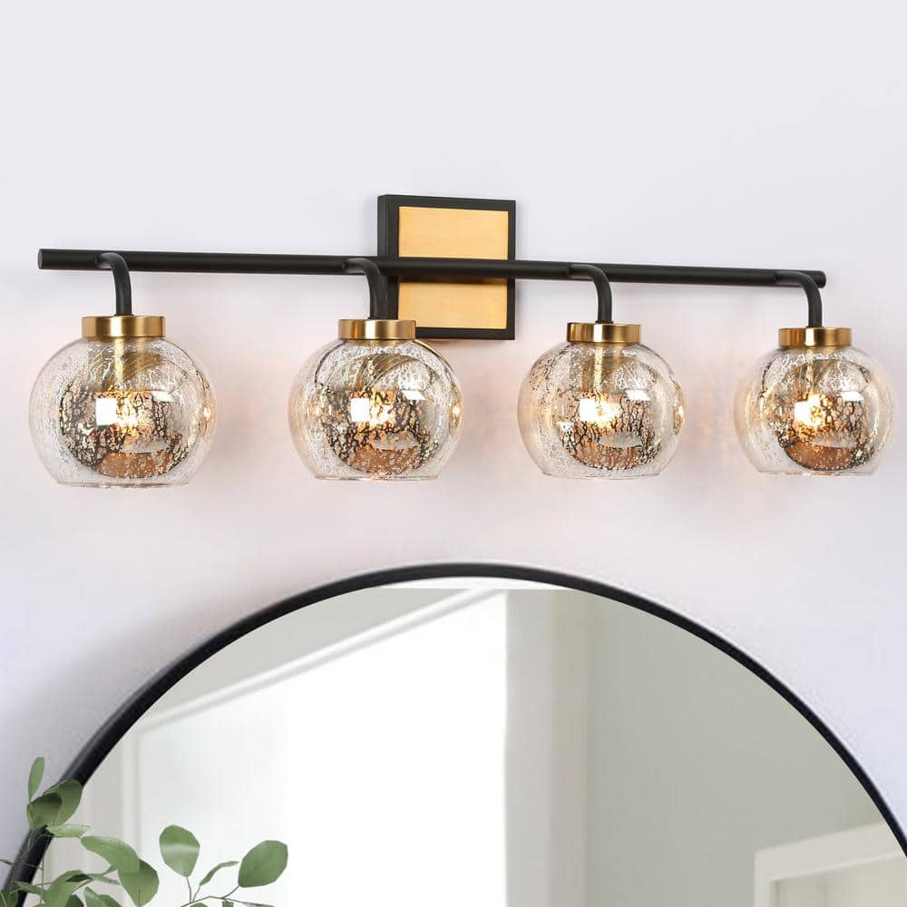 Zevni 29.5 in. 4-Light Black Bathroom Vanity Light for Mirrors, Mercury  Glass Brass Bath Lighting, Modern Indoor Wall Sconce Z-476BN3EZ-4603 - The 