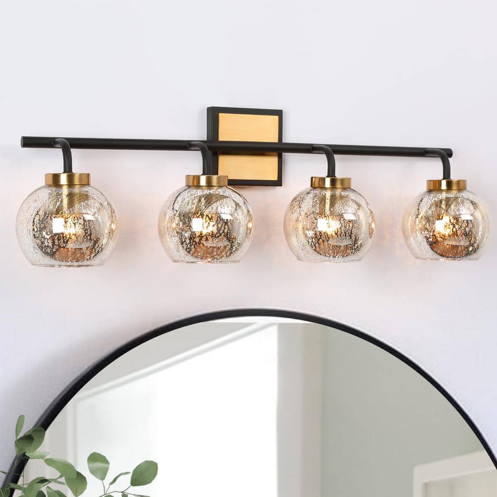 29.5 in. 4-Light Black Bathroom Vanity Light for Mirrors, Mercury Glass Brass Bath Lighting, Modern Indoor Wall Sconce price history on PriceWatchPro